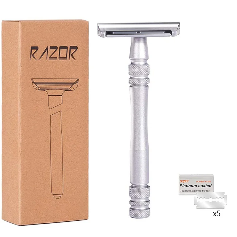Men's Double Edge Safety Razor Manual Metal Reusable Wet Shave 5 Blades
Men's Double Edge Safety Razor Manual Metal Reusable Wet Shave 5 Blades