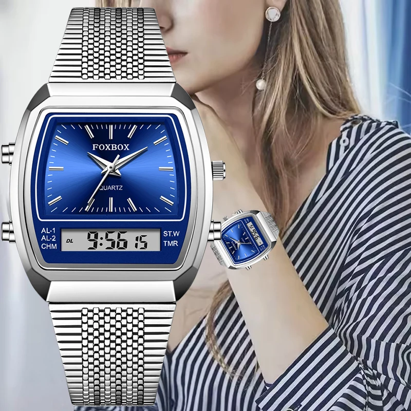 LIGE New Dual Display Watch Women Fashion Elegant Ladies Quartz Watches Square Ultra Thin Mesh Analog Digital Watch For Women
LIGE New Dual Display Watch Women Fashion Elegant Ladies Quartz Watches Square Ultra Thin Mesh Analog Digital Watch For Women