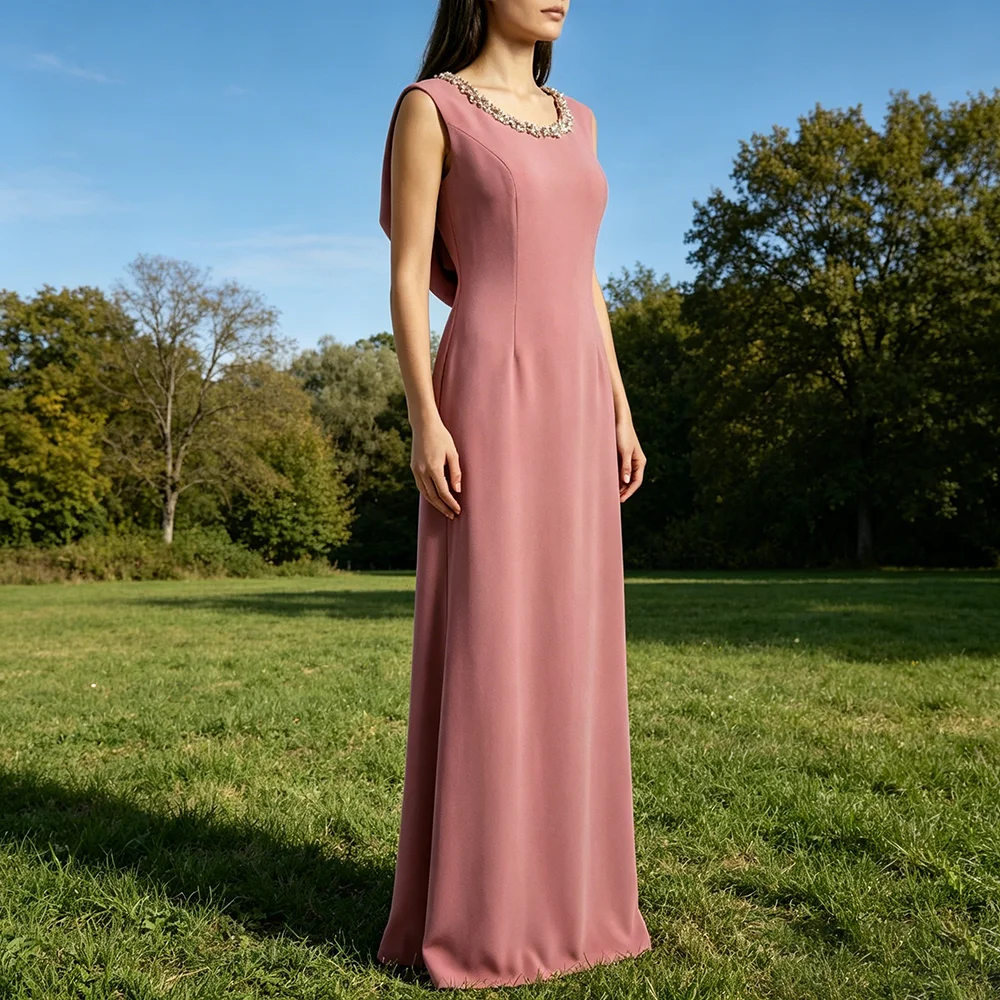 Women's Scoop Neck A-line Floor Length Prom Gowns Customzied Jersey Sleeveless Back with Fashion Pearls Evening Dress Party New
Women's Scoop Neck A-line Floor Length Prom Gowns Customzied Jersey Sleeveless Back with Fashion Pearls Evening Dress Party New