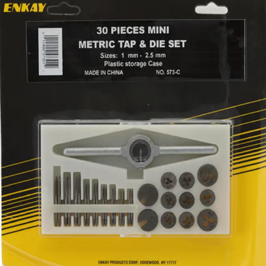 Enkay 30-Piece Miniature Metric Tap & Die Set (1-2.5mm) w/Storage Case
Enkay 30-Piece Miniature Metric Tap & Die Set (1-2.5mm) w/Storage Case