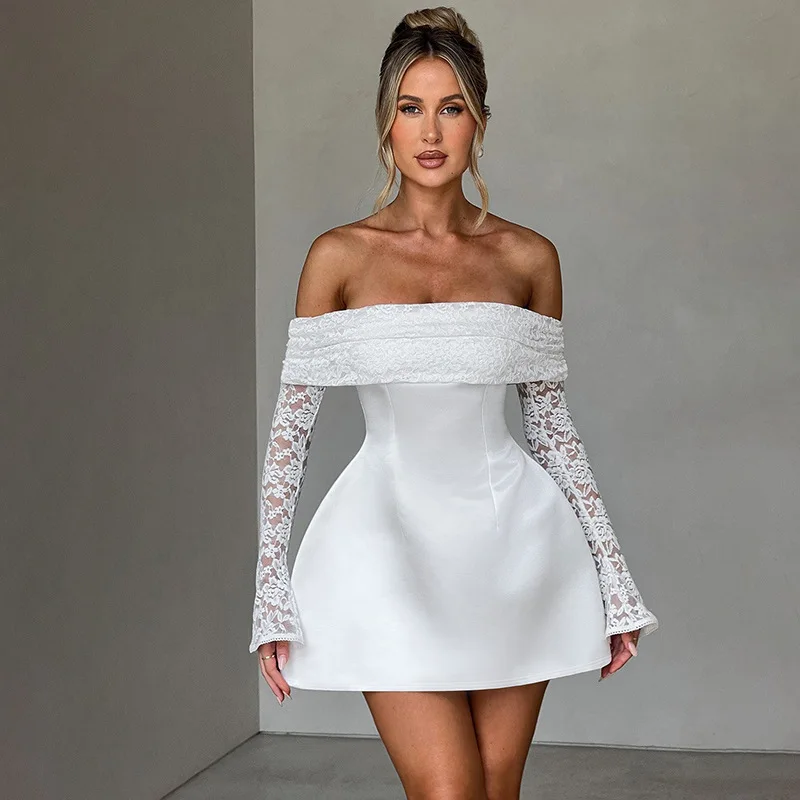 Elegant Party Dress Women Slash Collar Full Sleeves Lace Up A-line Mini Dresses Female 2025 Early Spring Chic Casual Lady Robe
Elegant Party Dress Women Slash Collar Full Sleeves Lace Up A-line Mini Dresses Female 2025 Early Spring Chic Casual Lady Robe
