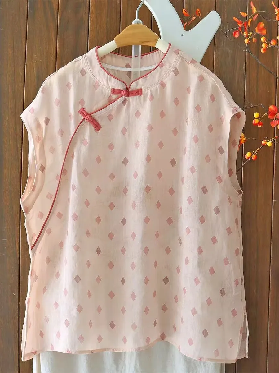 New Chinese Style Loose Fit Sleeveless Printed Shirt Women's Summer 2026 Stand Collar Button up Breathable Top
New Chinese Style Loose Fit Sleeveless Printed Shirt Women's Summer 2026 Stand Collar Button up Breathable Top