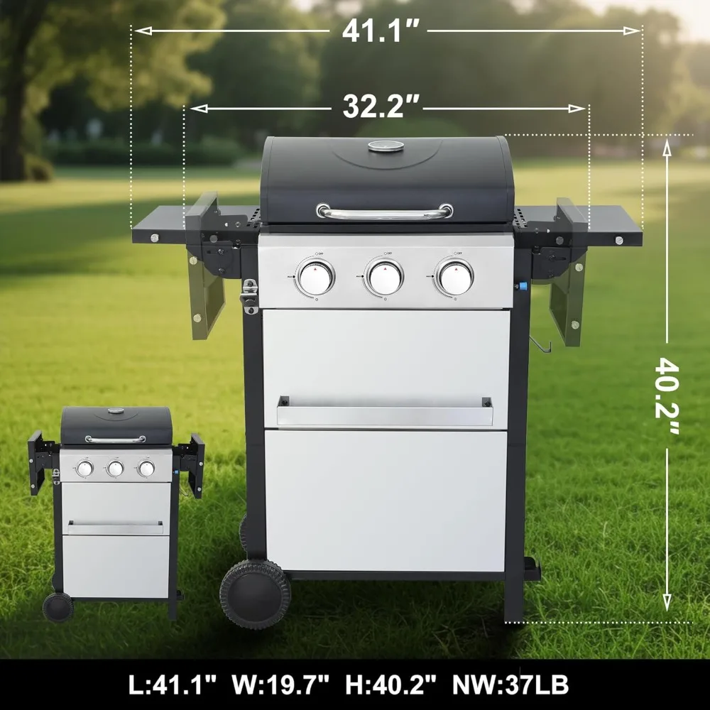 Stainless Steel 3-Burner Propane Gas Grill – 30,000 BTU Output, Porcelain-Enamel Grates, Even Heating System & Easy, Customized
Stainless Steel 3-Burner Propane Gas Grill – 30,000 BTU Output, Porcelain-Enamel Grates, Even Heating System & Easy, Customized