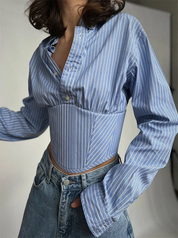 Женская повседневная блузка с полосками, утягивающая талию, с отложным воротником, длинным рукавом, летняя модная блузка для женщин
Женская повседневная блузка с полосками, утягивающая талию, с отложным воротником, длинным рукавом, летняя модная блузка для женщин