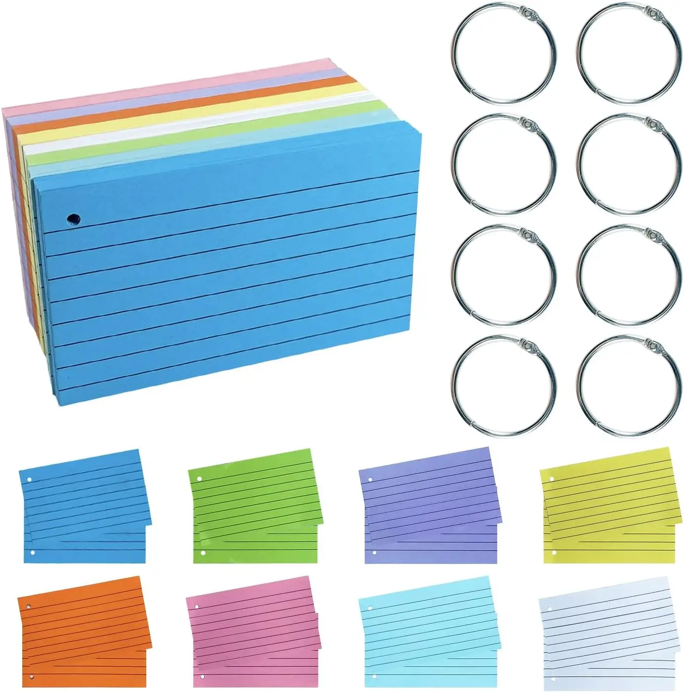 300PCS 3x5 Flash Cards with Rings, 8 Colors Ruled Index Cards for Study Notes
300PCS 3x5 Flash Cards with Rings, 8 Colors Ruled Index Cards for Study Notes