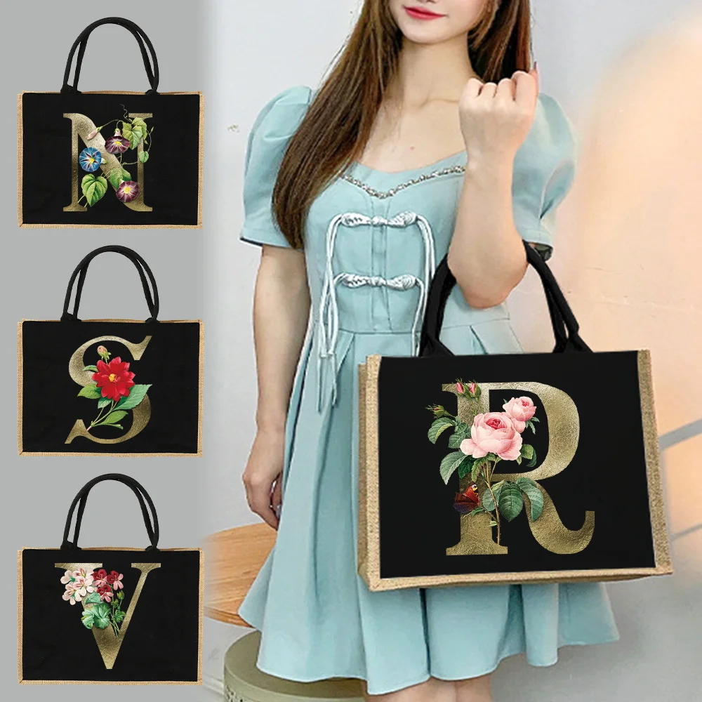 Jute Handbag Shoulder Bag Sacks Jute Imitation Bags Women Shopping Pouch Designer Laminated Bags Gold Letters and Flowers 2023
Jute Handbag Shoulder Bag Sacks Jute Imitation Bags Women Shopping Pouch Designer Laminated Bags Gold Letters and Flowers 2023