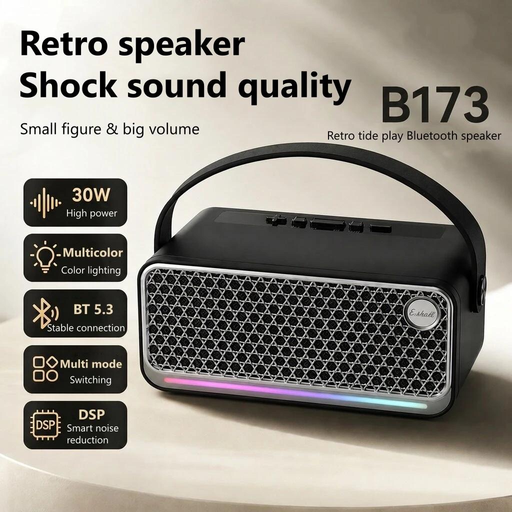 B173 Retro Bluetooth Speakers 30W Output 2000mAh Battery Portable Wireless Speaker Support TF Card AUX USB for Outdoor Indoor
B173 Retro Bluetooth Speakers 30W Output 2000mAh Battery Portable Wireless Speaker Support TF Card AUX USB for Outdoor Indoor