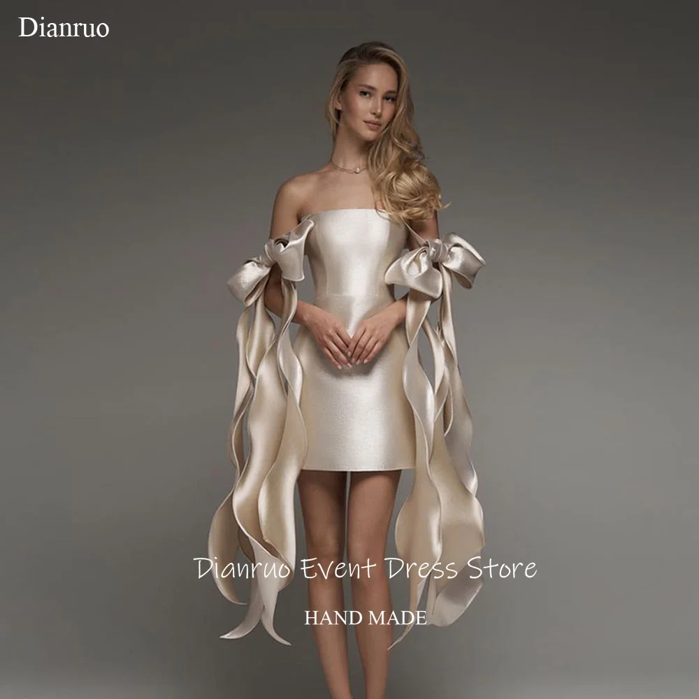 Dianruo Champagne Mini A Line Homecoming Dresses Strapless Stain Party Gowns Bow Youthful Maiden Cocktail Dresses Customized
Dianruo Champagne Mini A Line Homecoming Dresses Strapless Stain Party Gowns Bow Youthful Maiden Cocktail Dresses Customized