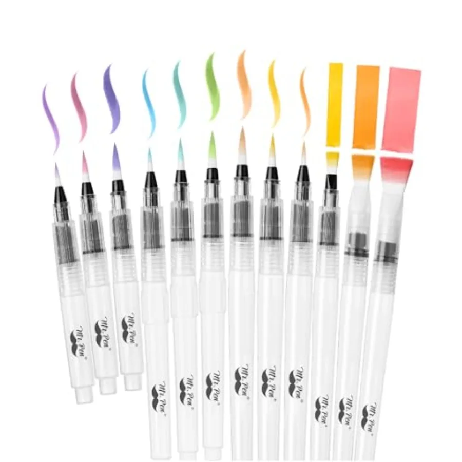 - Watercolor Brush Pens, 12 pcs, 9 x Point Tips and 3 x Flat Tips Styles, Refillable Watercolor Pens for Acrylic, Gouache Paint
- Watercolor Brush Pens, 12 pcs, 9 x Point Tips and 3 x Flat Tips Styles, Refillable Watercolor Pens for Acrylic, Gouache Paint