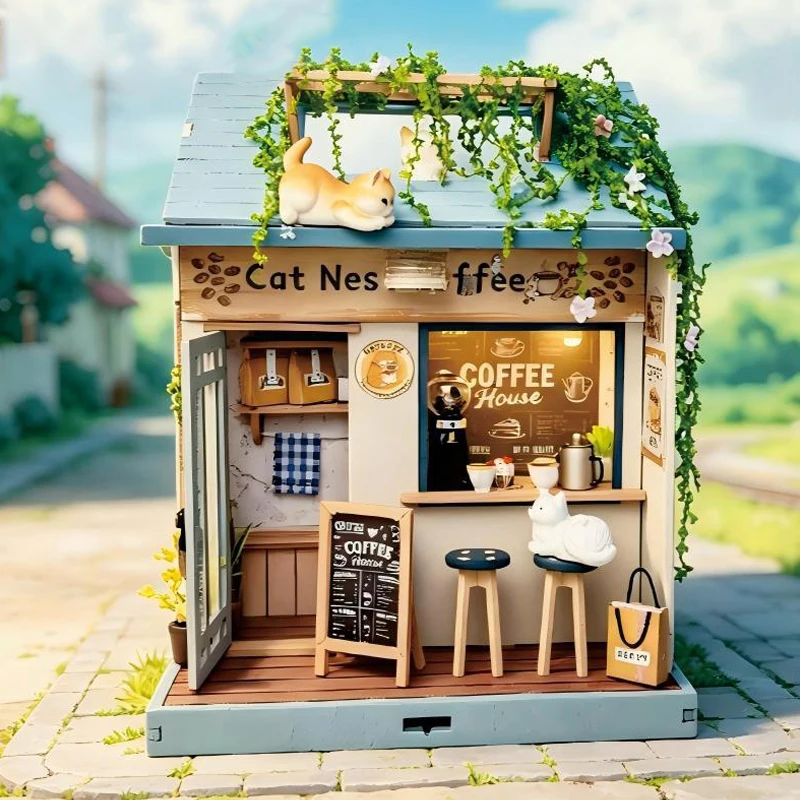 DIY Wooden Miniature Model Kits Cat Coffee House Cottage 3D Puzzle Dollhouse With Furniture for Friends Birthday Gifts
DIY Wooden Miniature Model Kits Cat Coffee House Cottage 3D Puzzle Dollhouse With Furniture for Friends Birthday Gifts