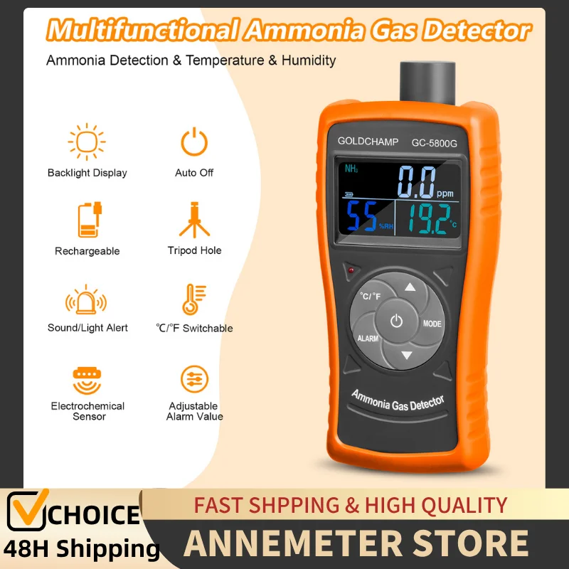 Ammonia Gas Meter Detector, NH3 Gas Monitor Sensor with Range 0-100 ppm & 0.1ppm Resolution, Portable Air Quality Detector
Ammonia Gas Meter Detector, NH3 Gas Monitor Sensor with Range 0-100 ppm & 0.1ppm Resolution, Portable Air Quality Detector
