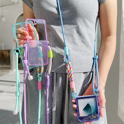 For Xiaomi MIX Flip 2 1 mixflip2 Phone Case Crossbody Lanyard Adjustable Glitter Candy Color Fold Shockproof Cover