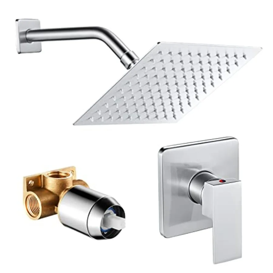 Shower Faucet Set System 8 Inch Square Rainfall Single Function Shower Faucet Trim Kit with Rough-In Valve Brushed Nickle…