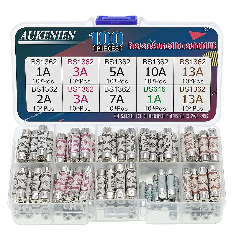 AUKENIEN Household Fuses UK Ceramic Fuses 100pcs BS1362 1A 2A 3A 5A 7A 10A 13A 240V 6.3x25mm BS Ceramic Fuses Mixed Assortment
AUKENIEN Household Fuses UK Ceramic Fuses 100pcs BS1362 1A 2A 3A 5A 7A 10A 13A 240V 6.3x25mm BS Ceramic Fuses Mixed Assortment