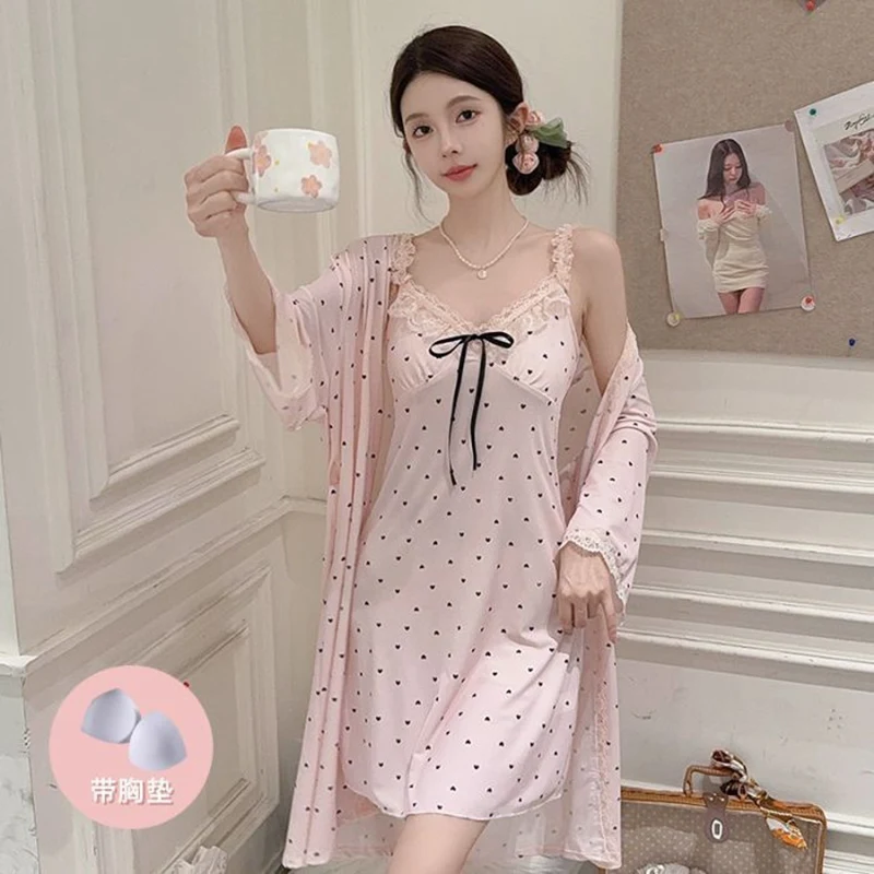 2025 Summer 2PCS Sexy Lace Lingerie Silk Satin Print Nightgowns Robes Sets For Women Bathrobes Sleepwear Nightdress Night Dress
2025 Summer 2PCS Sexy Lace Lingerie Silk Satin Print Nightgowns Robes Sets For Women Bathrobes Sleepwear Nightdress Night Dress