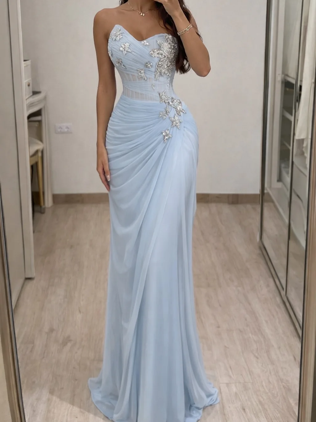 Light Blue Strapless Mermaid Evening Dress Star Rhinestone Beaded Sheer Corset Formal Gown for Women Prom Party Dress שמלות ערב
Light Blue Strapless Mermaid Evening Dress Star Rhinestone Beaded Sheer Corset Formal Gown for Women Prom Party Dress שמלות ערב