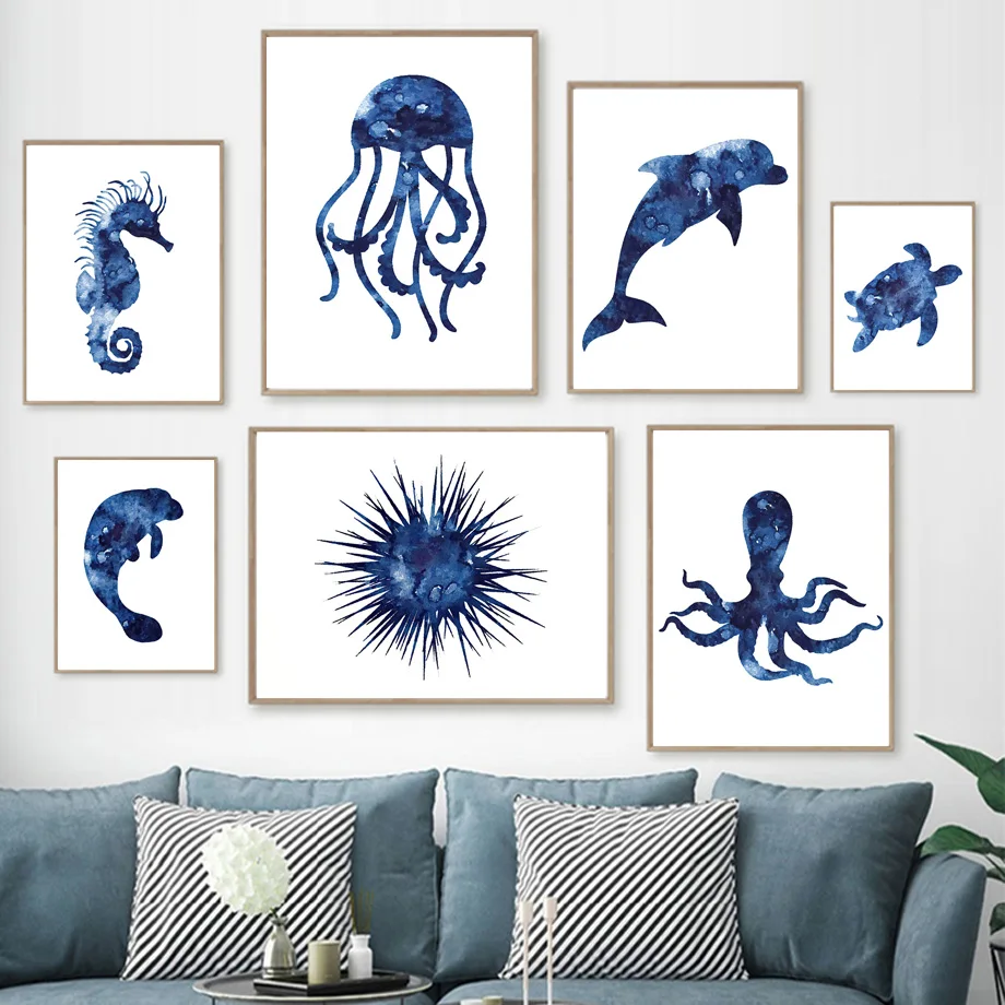 Navy Blue Animal Sea Urchin Starfish Turtle Dolphin Posters And Prints Wall Art Canvas Painting Wall Pictures Living Room Decor
Navy Blue Animal Sea Urchin Starfish Turtle Dolphin Posters And Prints Wall Art Canvas Painting Wall Pictures Living Room Decor