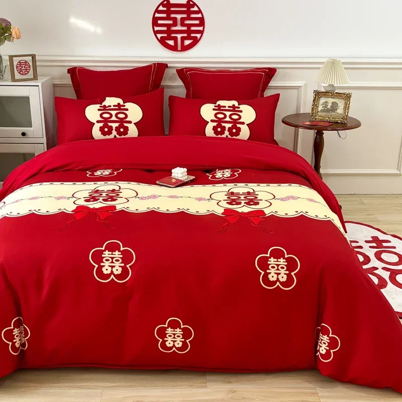 Chinese Wedding Four-Piece Red Cotton Bed Sheet Wedding Bedding for New Wedding Room
Chinese Wedding Four-Piece Red Cotton Bed Sheet Wedding Bedding for New Wedding Room