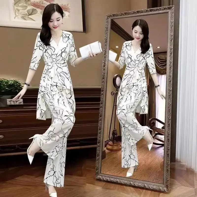 Women's Elegant Fashion Suit 2025 Summer New Loose Short Sleeve Crop Top High Waist Wide Leg Pants 2 Piece Set Plus Size Clothes
Women's Elegant Fashion Suit 2025 Summer New Loose Short Sleeve Crop Top High Waist Wide Leg Pants 2 Piece Set Plus Size Clothes