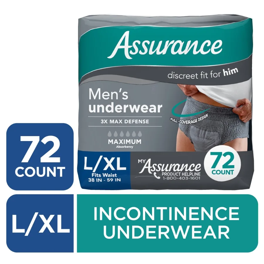 Men's Incontinence Underwear, Large, Maximum Absorbency, 72 Count
Men's Incontinence Underwear, Large, Maximum Absorbency, 72 Count