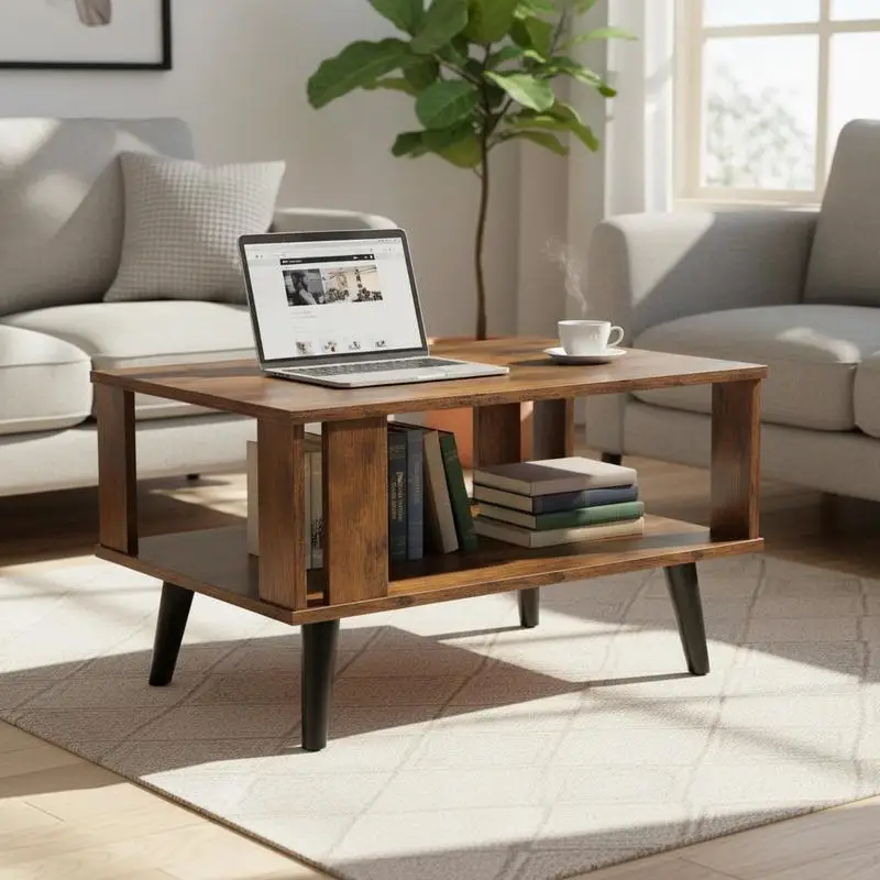 Compact Retro Mid-Century Coffee Table with Storage Open Shelf-Rustic Brown
Compact Retro Mid-Century Coffee Table with Storage Open Shelf-Rustic Brown