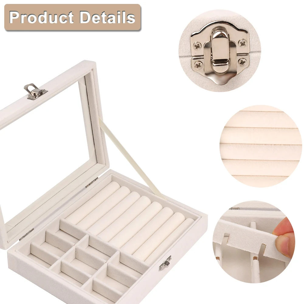 2 In 1 Velvet Ring Earring Jewelry Display Box with Glass Cover Portable Flocking Storage Case Ring Tray Earring Organizer
2 In 1 Velvet Ring Earring Jewelry Display Box with Glass Cover Portable Flocking Storage Case Ring Tray Earring Organizer