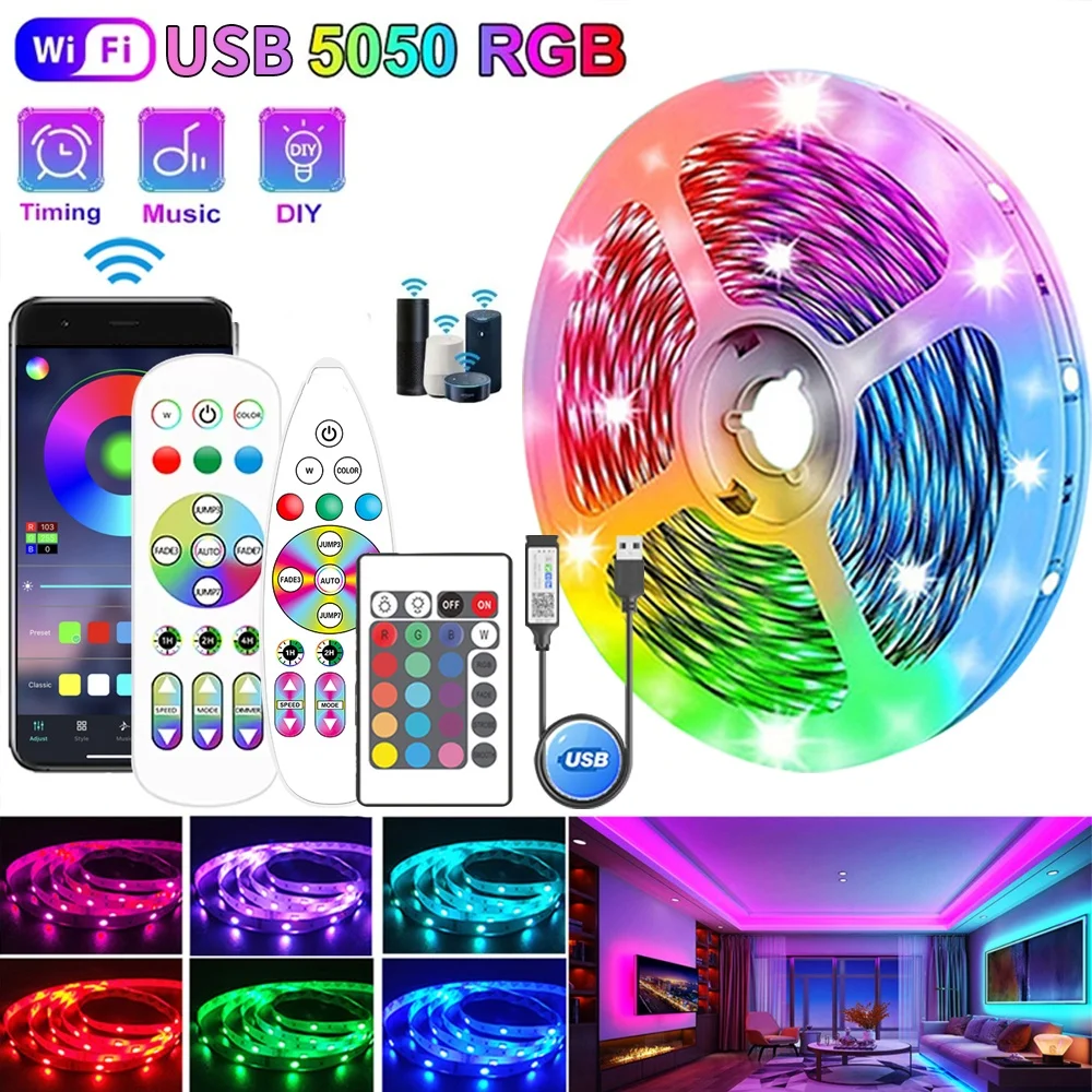 USB светодиодные ленты WIFI APP Control Color 5050 RGB Led Light Гибкая ламповая лента для украшения комнаты Диод подсветки телевизора
USB светодиодные ленты WIFI APP Control Color 5050 RGB Led Light Гибкая ламповая лента для украшения комнаты Диод подсветки телевизора