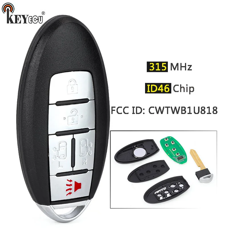 KEYECU 315MHz ID46 Chip FCC ID: CWTWB1U818 Keyless Smart Remote Key Fob for Nissan Quest 2011 2012 2013 2014 2015 2016 2017
KEYECU 315MHz ID46 Chip FCC ID: CWTWB1U818 Keyless Smart Remote Key Fob for Nissan Quest 2011 2012 2013 2014 2015 2016 2017