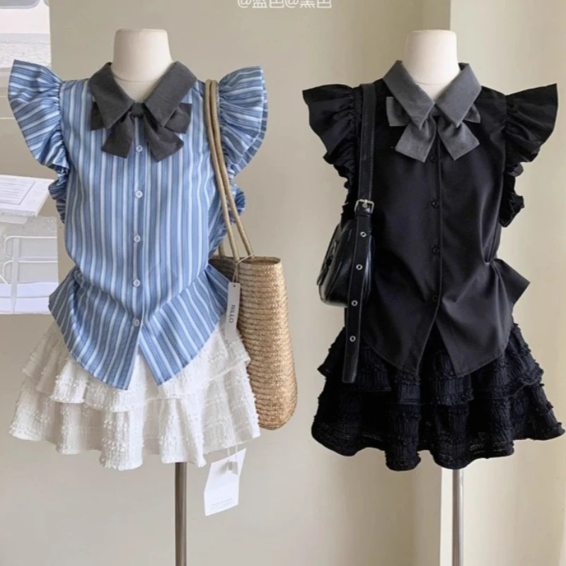 Preppy Style Striped Blouses Women's Clothes Flying Sleeve Slim Waist Shirts Camisas De Mujer Bow Sweet Tunic Summer Blouse Tops
Preppy Style Striped Blouses Women's Clothes Flying Sleeve Slim Waist Shirts Camisas De Mujer Bow Sweet Tunic Summer Blouse Tops