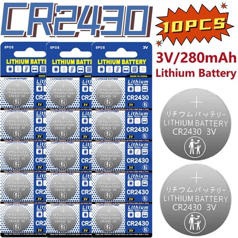 10PCS 280mAh CR2430 3V Lithium Battery CR 2430 DL2430 BR2430Button Coin Batteries for Key Fob Watch Alarm Clock Remote Control
10PCS 280mAh CR2430 3V Lithium Battery CR 2430 DL2430 BR2430Button Coin Batteries for Key Fob Watch Alarm Clock Remote Control
