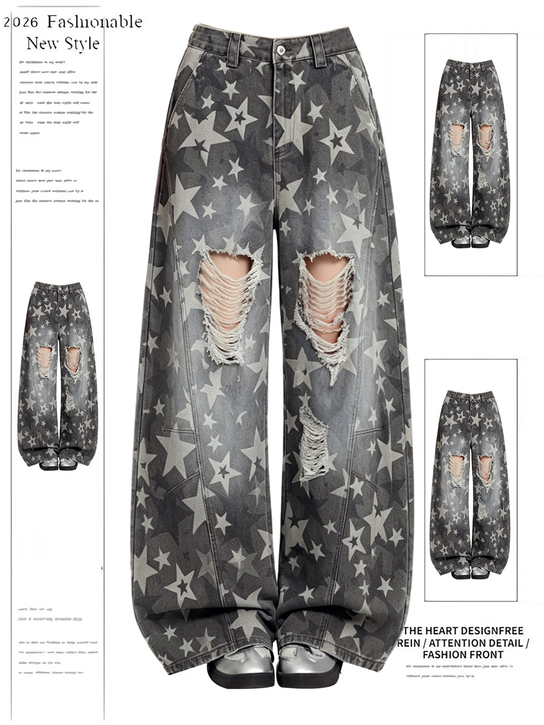 Retro American Star Patterned Faded Denim Wide Leg Floor Length Pants Women's Summer New Loose Fit Casual Jeans High Waist
Retro American Star Patterned Faded Denim Wide Leg Floor Length Pants Women's Summer New Loose Fit Casual Jeans High Waist