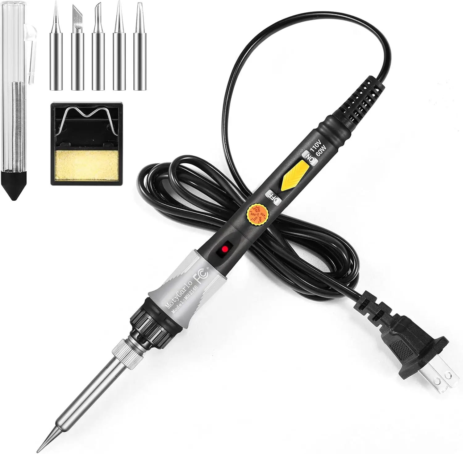 60W Adjustable Temperature Soldering Iron Kit with ON/Off Switch, 5 Tips, Stand, Wire for Electronics Repair and DIY
60W Adjustable Temperature Soldering Iron Kit with ON/Off Switch, 5 Tips, Stand, Wire for Electronics Repair and DIY