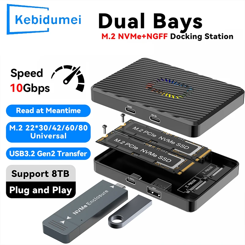 Корпус SSD с двумя протоколами M.2 Двойная док-станция PCIe NVME USB3.2 GEN2 Корпус твердотельного накопителя 10 Гбит/с поддерживает адаптер 8 ТБ
Корпус SSD с двумя протоколами M.2 Двойная док-станция PCIe NVME USB3.2 GEN2 Корпус твердотельного накопителя 10 Гбит/с поддерживает адаптер 8 ТБ