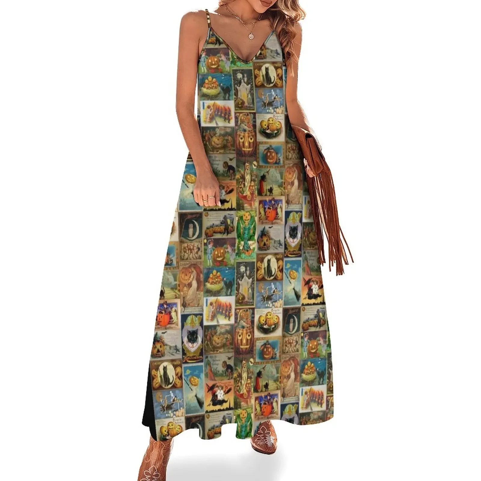 Vintage Halloween Greeting Card Collage Sleeveless Dress Women's evening dress evening dress woman Long
Vintage Halloween Greeting Card Collage Sleeveless Dress Women's evening dress evening dress woman Long