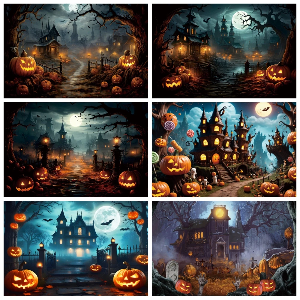Halloween Photography Backdrop Horror Forest Castle Full Moon Night Scary Pumpkin Halloween kids Portrait Photo Background Decor
Halloween Photography Backdrop Horror Forest Castle Full Moon Night Scary Pumpkin Halloween kids Portrait Photo Background Decor