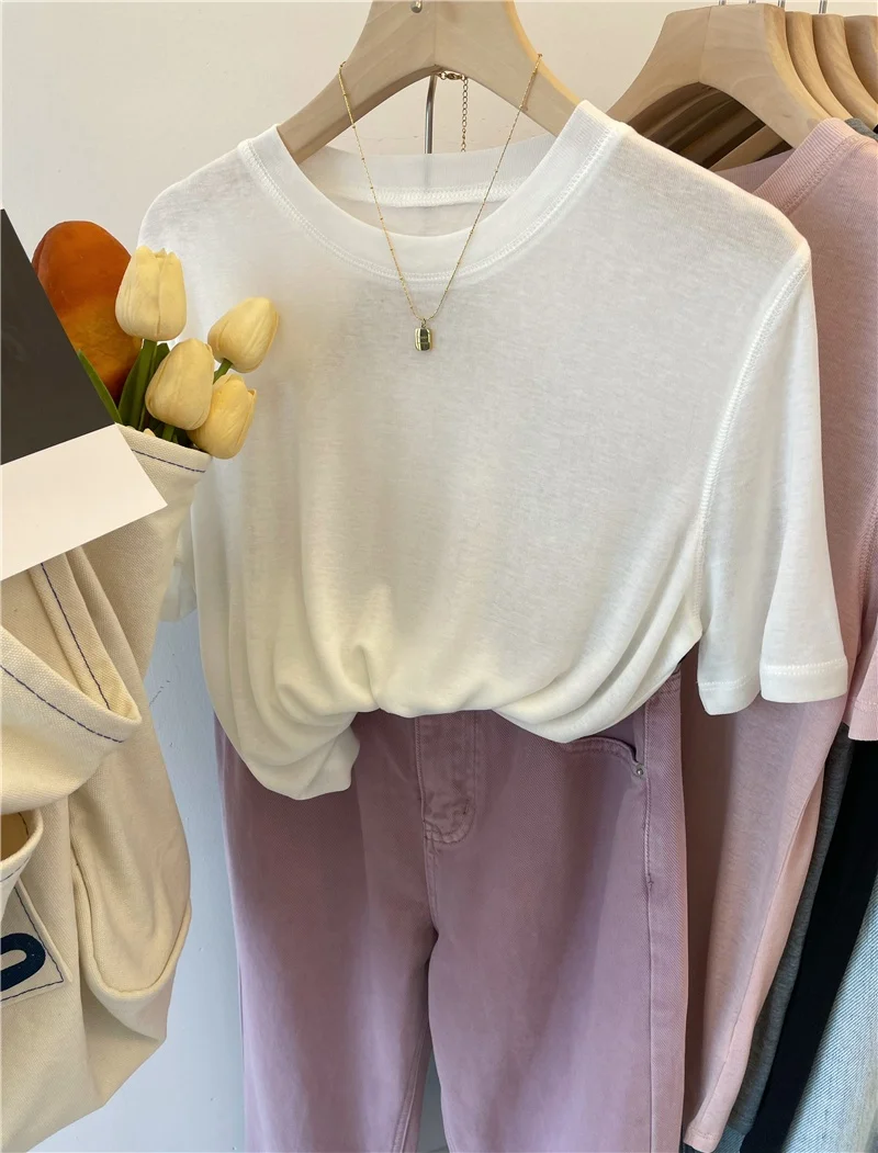 Comfortable Soft Cotton Short Sleeve T-Shirt Popular Style Slimming Effect Casual Commute Korean Style round Neck Top
Comfortable Soft Cotton Short Sleeve T-Shirt Popular Style Slimming Effect Casual Commute Korean Style round Neck Top