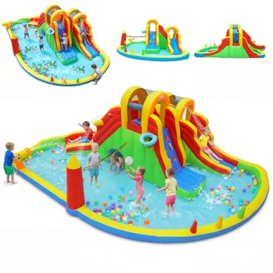 Inflatable Water Slide Park, 12 in 1 Kids Mega Water Bounce House with Large Deep Pool, 2 Long Slides, Bouncy Castle, Blow up Water Slides for Big Kids 3-12 Backyard Outdoor,Without Air Blower
Inflatable Water Slide Park, 12 in 1 Kids Mega Water Bounce House with Large Deep Pool, 2 Long Slides, Bouncy Castle, Blow up Water Slides for Big Kids 3-12 Backyard Outdoor,Without Air Blower