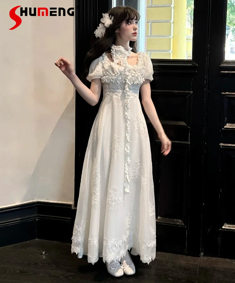 French White Sweet Elegant Long Dresses Women's Slim-Fit Lace Edge Embroidery Heavy Industry Lolita Dress Ladies Evening Dress
French White Sweet Elegant Long Dresses Women's Slim-Fit Lace Edge Embroidery Heavy Industry Lolita Dress Ladies Evening Dress