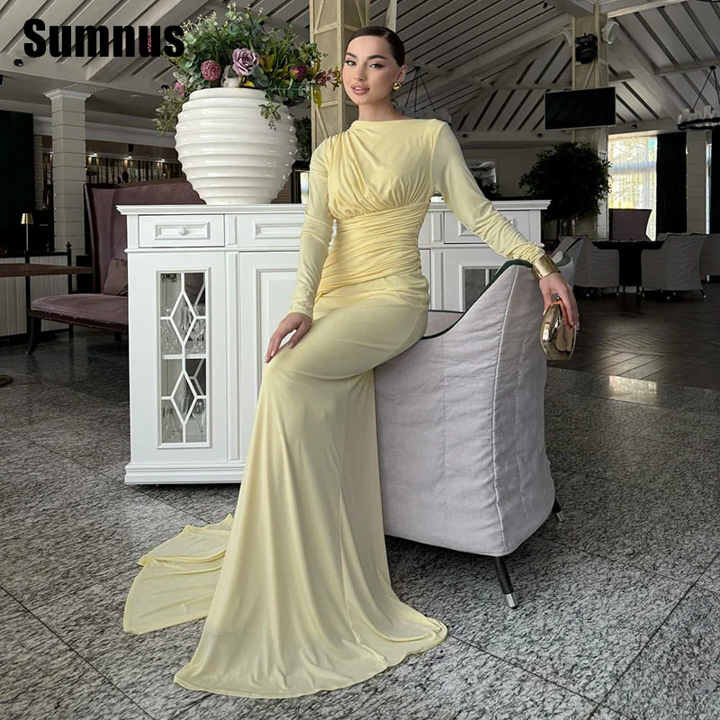 Sumnus Elegant Mermaid Evening Dress High Neck Pleats Long Sleeves Floor Length Prom Dresses فساتين سهرة Customized 
Sumnus Elegant Mermaid Evening Dress High Neck Pleats Long Sleeves Floor Length Prom Dresses فساتين سهرة Customized