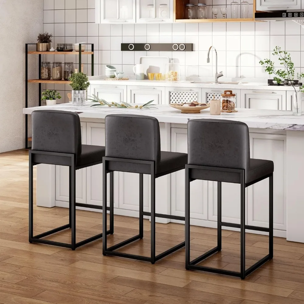 A set of three black bar stools, modern PU leather counter high bar stool with backrest, 24 kitchen island chairs
A set of three black bar stools, modern PU leather counter high bar stool with backrest, 24 kitchen island chairs