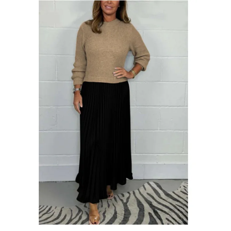 Elegant Women Solid Knitted Sweater Splicing Dress Fashion Pleated Long Sleeves Dresses Autumn Chic Lady Commuting Robes Vestido
Elegant Women Solid Knitted Sweater Splicing Dress Fashion Pleated Long Sleeves Dresses Autumn Chic Lady Commuting Robes Vestido