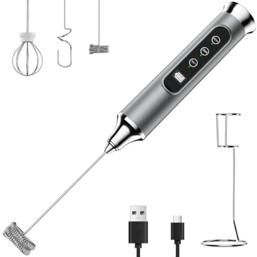 Silver Milk Frother Wand for Coffee with Stand Handheld Coffee Frother Rechargeable Drink Mixer Waterproof Electric Whisk
Silver Milk Frother Wand for Coffee with Stand Handheld Coffee Frother Rechargeable Drink Mixer Waterproof Electric Whisk