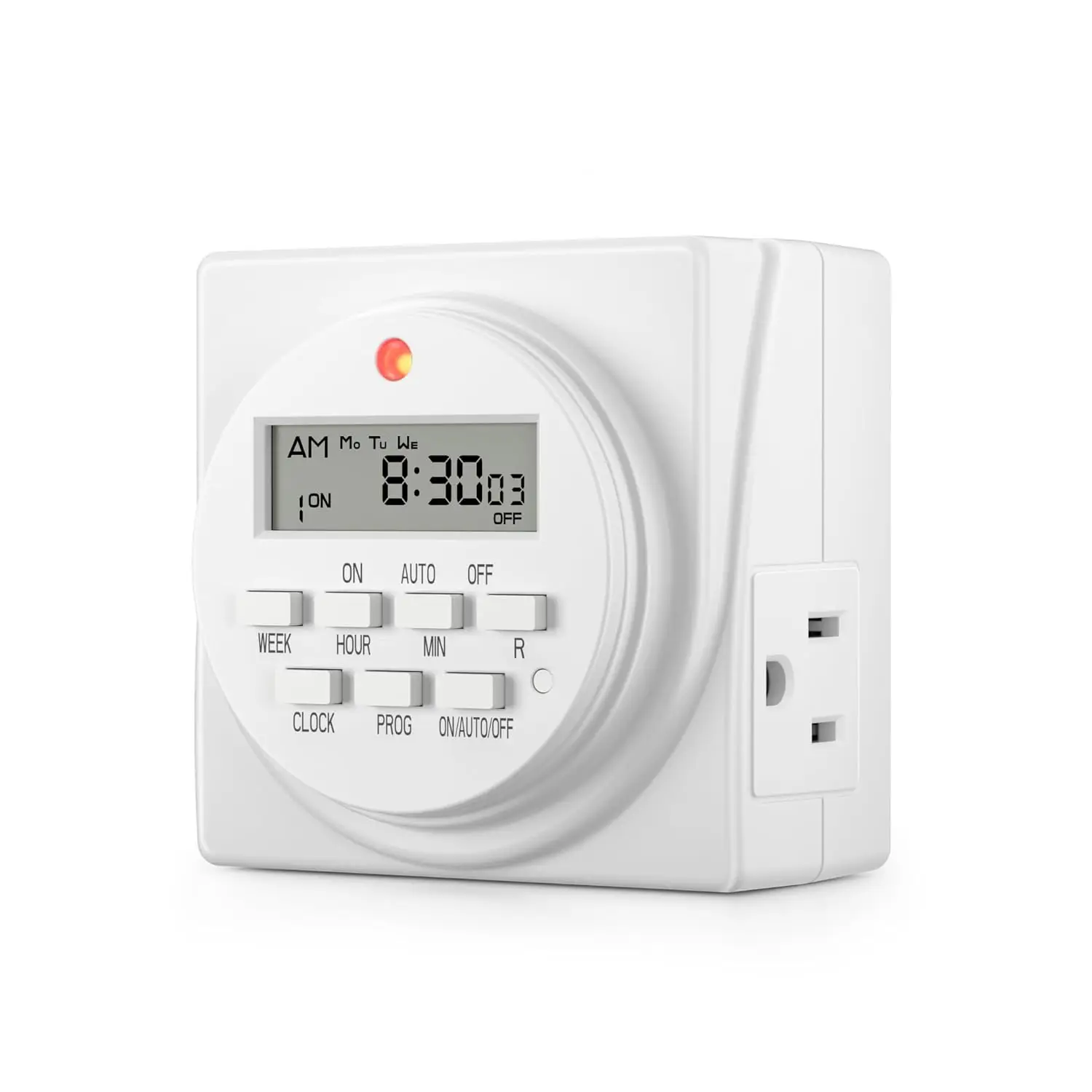 7 Day Programmable Digital Timer Outlet, Dual Outlet, 8 On/Off Programs, 15A/1875W, ETL Listed
7 Day Programmable Digital Timer Outlet, Dual Outlet, 8 On/Off Programs, 15A/1875W, ETL Listed