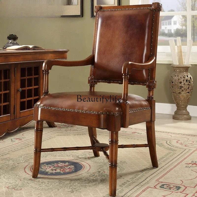 yj7 American-style Desk Computer Chair European-style Genuine Leather Boss Solid Wood Armrest Leisure Backrest Chair
yj7 American-style Desk Computer Chair European-style Genuine Leather Boss Solid Wood Armrest Leisure Backrest Chair