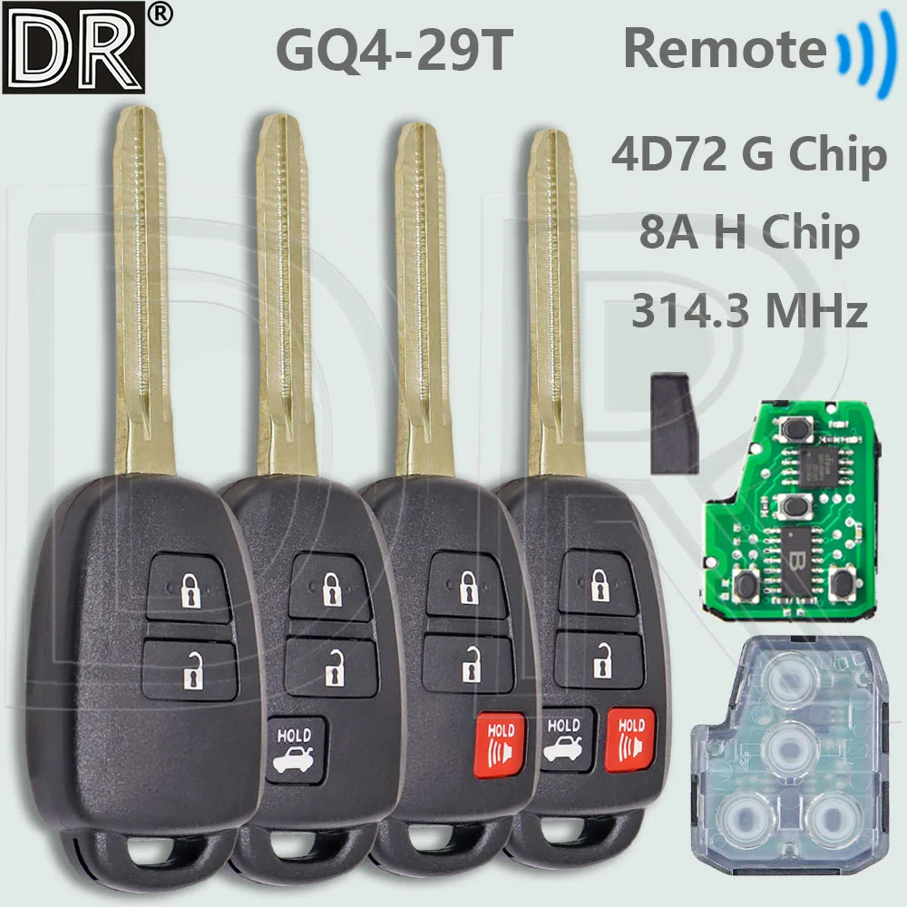 DR GQ4-52T 4D72 G/8A H чип 314,3 МГц автомобильный дистанционный ключ для Toyota RAV4 LE XLE Sequoia Highlander LE Prius Prado VIOS Tundra Tacoma 
DR GQ4-52T 4D72 G/8A H чип 314,3 МГц автомобильный дистанционный ключ для Toyota RAV4 LE XLE Sequoia Highlander LE Prius Prado VIOS Tundra Tacoma
