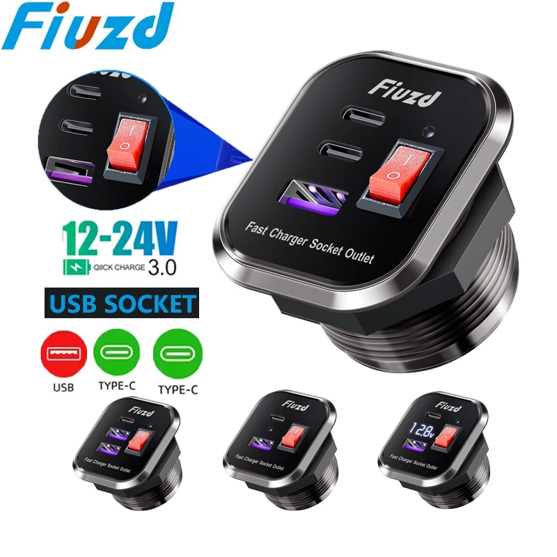 Quick Charge 3.0 USB Charger Socket Power 12V/24V USB Car Outlet with LED Digital Voltmeter for Marine Boat Motorcycle Truck
Quick Charge 3.0 USB Charger Socket Power 12V/24V USB Car Outlet with LED Digital Voltmeter for Marine Boat Motorcycle Truck