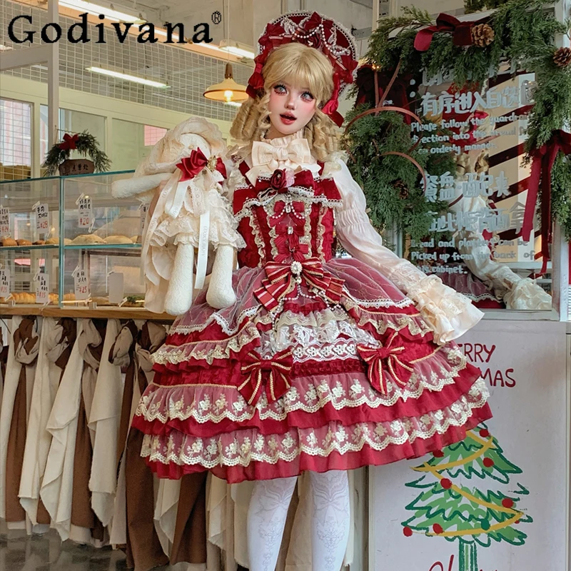 Original Red Lolita Princess Dress Jsk Spring and Autumn Women's Girls Sweet Bow Lace Cos Tea Party Dress Bnt Suit Cake Dress
Original Red Lolita Princess Dress Jsk Spring and Autumn Women's Girls Sweet Bow Lace Cos Tea Party Dress Bnt Suit Cake Dress