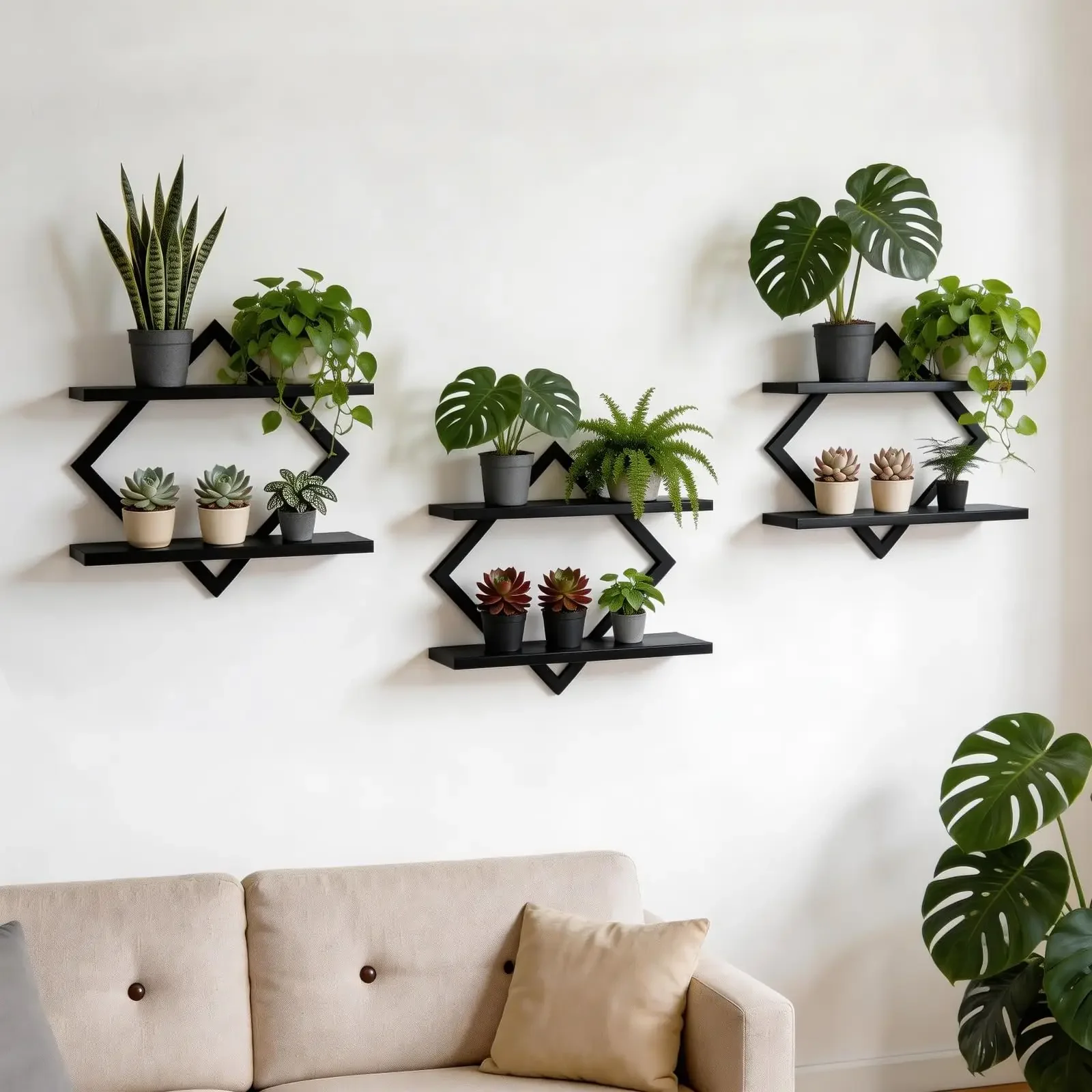 Set Of 3 Black Double-Tier Floating Wall Shelves For Indoor Plants Books Decor
Set Of 3 Black Double-Tier Floating Wall Shelves For Indoor Plants Books Decor