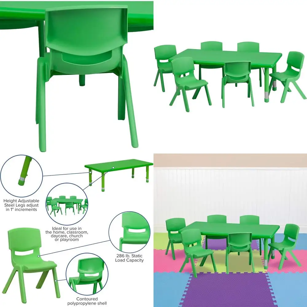 Регулируемый пластиковый стол для занятий 24 x 48 футов (зеленый) с 6 стульями
Регулируемый пластиковый стол для занятий 24 x 48 футов (зеленый) с 6 стульями