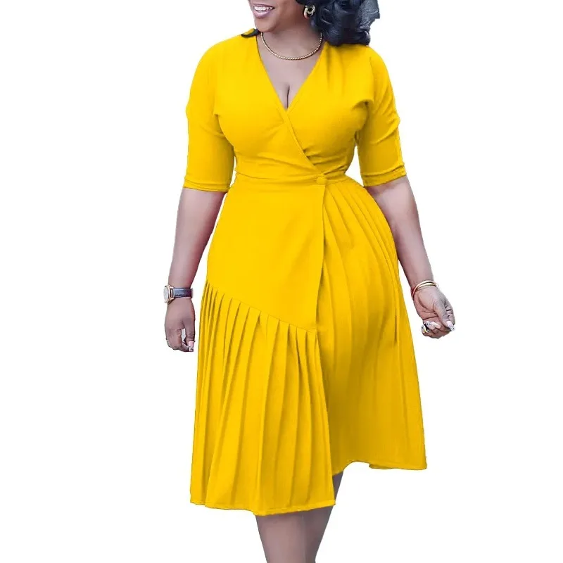 2024 Spring New Arrival Africa Women Half Sleeve V-neck Blue Black Red Yellow Pleat Midi Dress Dashiki African Dresses for Women
2024 Spring New Arrival Africa Women Half Sleeve V-neck Blue Black Red Yellow Pleat Midi Dress Dashiki African Dresses for Women